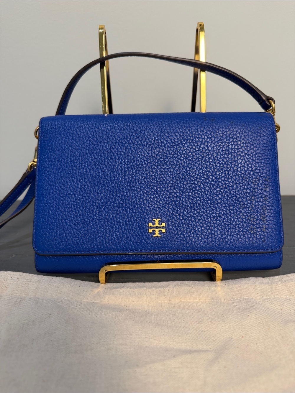 Tory Burch Cobalt Blue Crossbody with Gold Hardware, Detachable Strap & Dust Bag